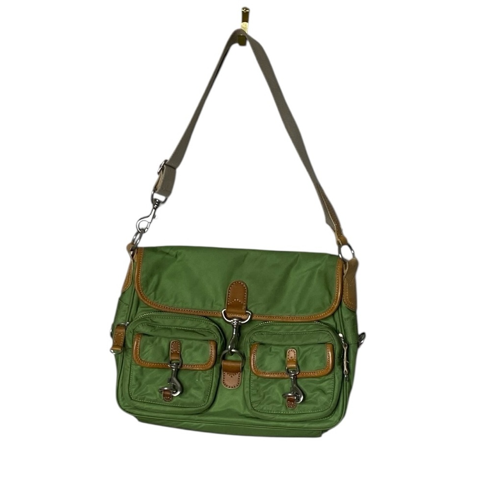 J. Crew Green and Tan Mini Messenger Bag Purse